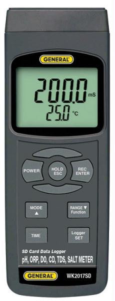 Ph, Orp, Do, Cd, Tds, Salt Meter With Excel-formatted Data Logging Sd Card